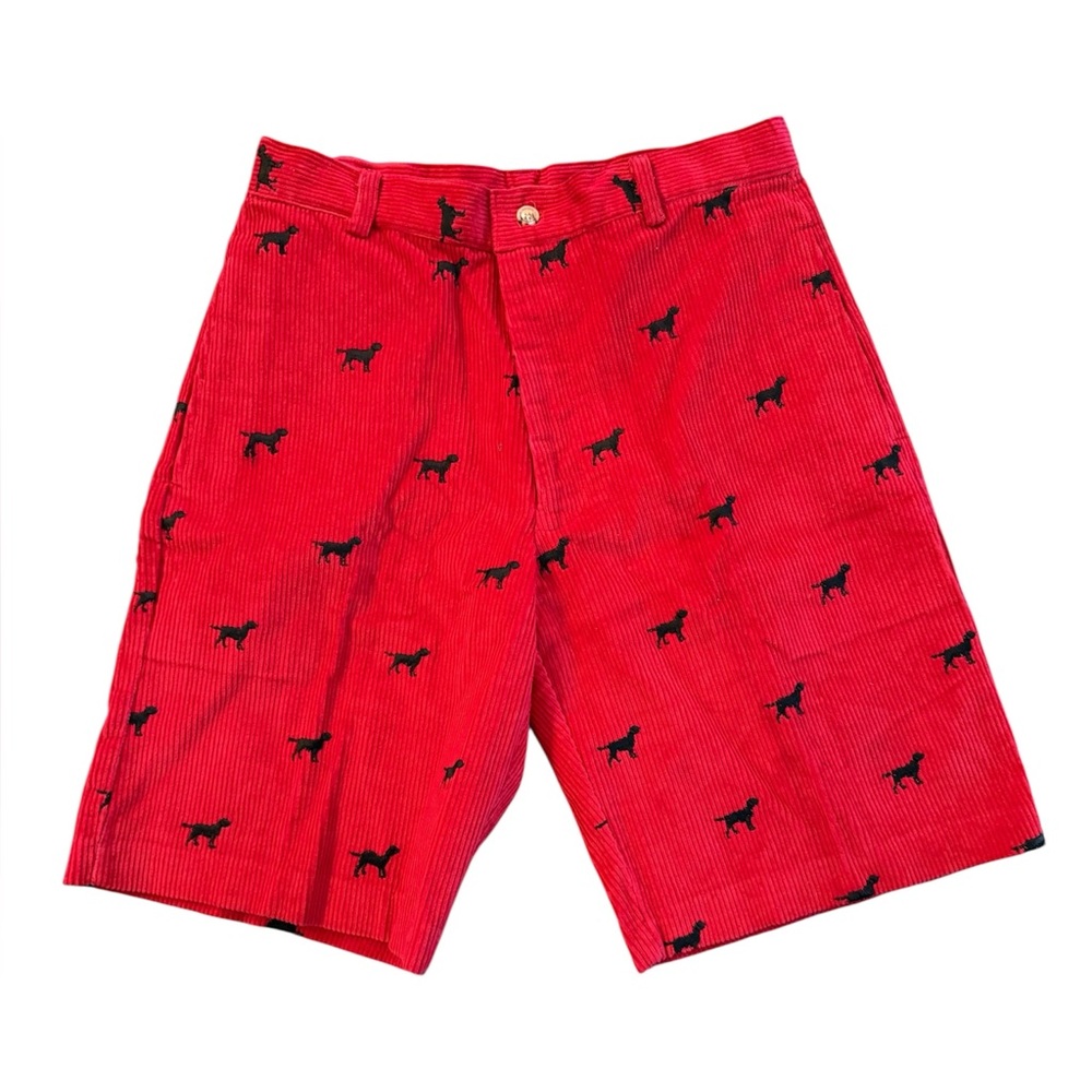 Vintage Red Corduroy 100% Cotton Shorts Black Lab Dog Pattern | New with Tags